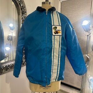 Vintage Men’s Ford Cobra Lined Racing Jacket Aqua Blue Color Size Small & Medium